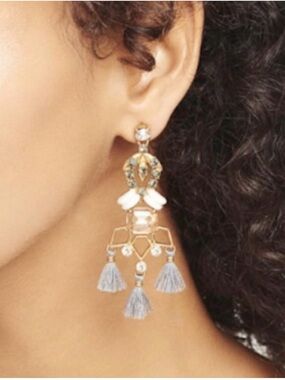 Stella & Dot Gold-Tone Earrings with Champagne Stones and Gray Tassels